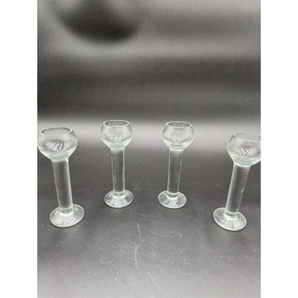 4 Heavy 5.5” Crystal Clear Liqueur Apertif Round Bowl Shot Glass Pillar Stem.